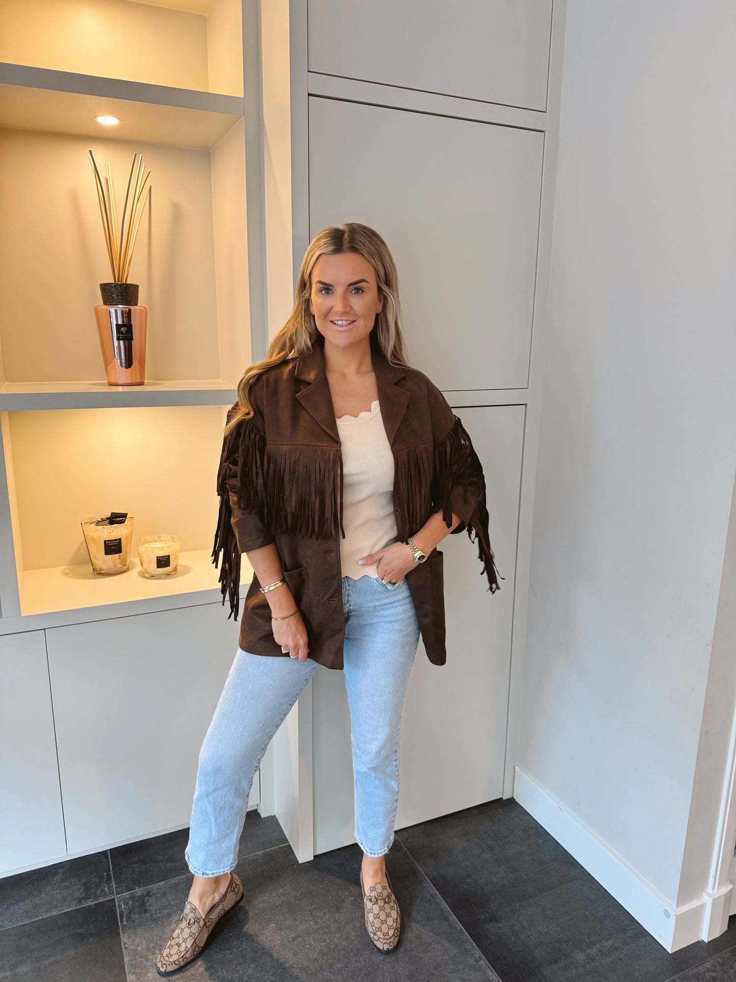 Jas met franjes festival bruin