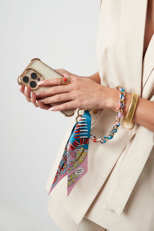 Telefoonketting satijnen sjaal - blauw multi