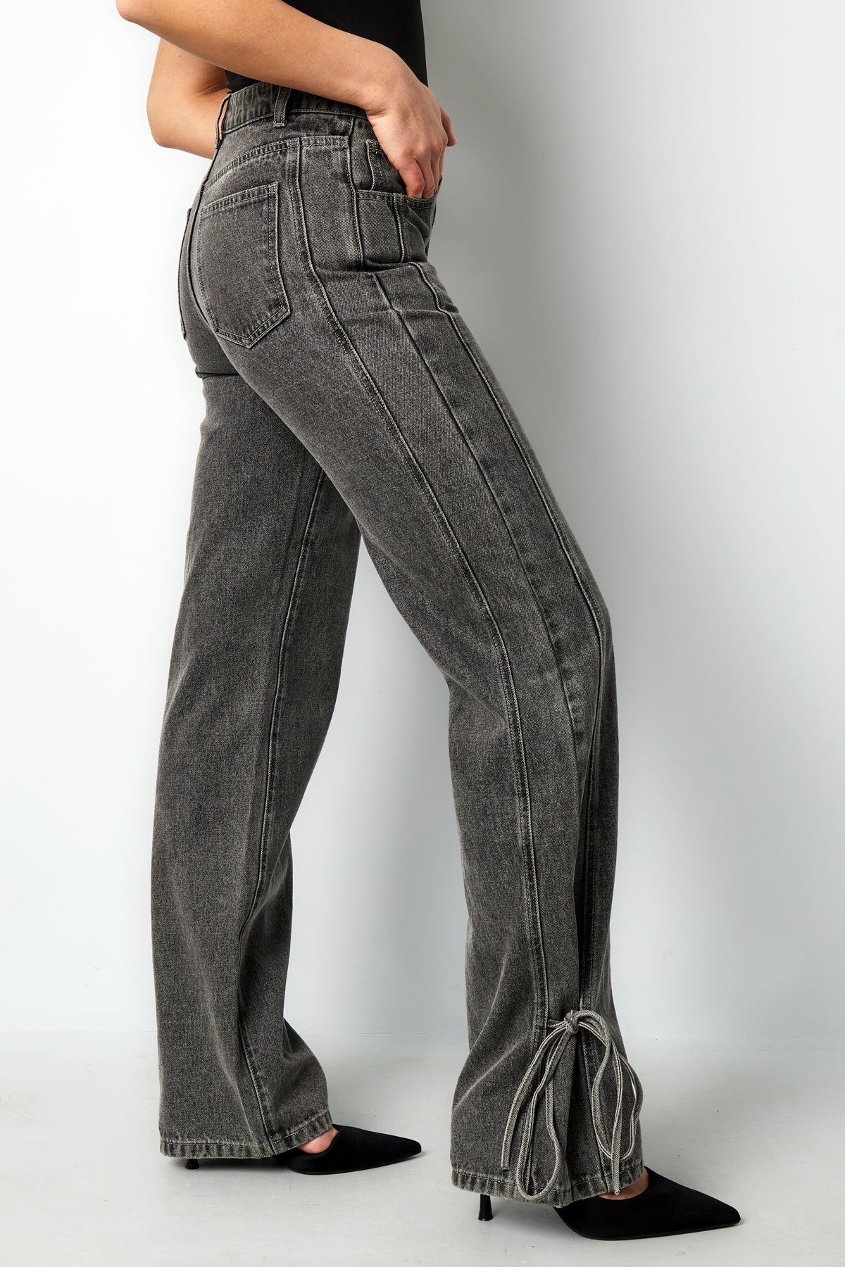 Jeans Wide Leg Bow Grijs