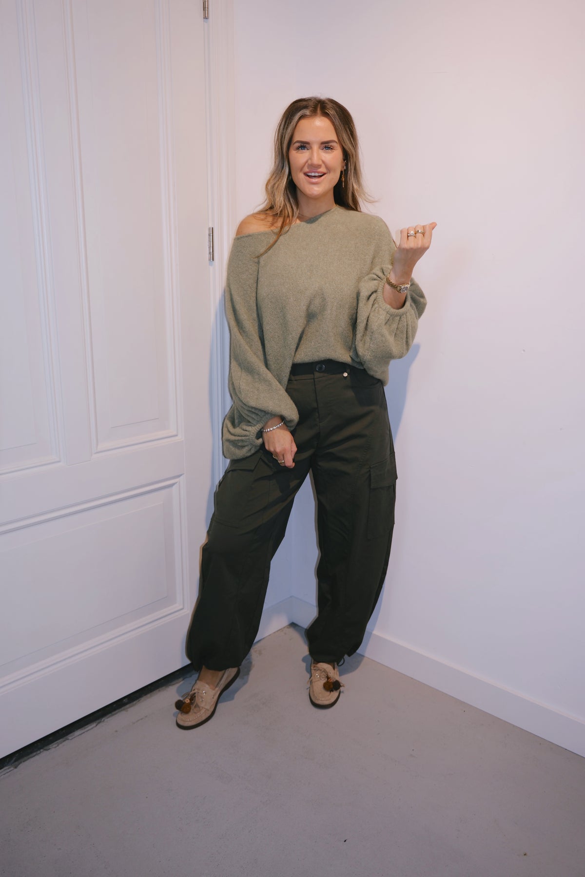 Off shoulder trui Milly Pistache groen