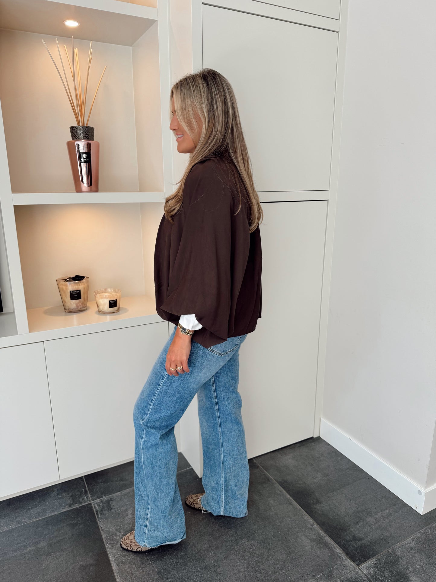 Bomber blouse met rits Nova Bloom Bruin