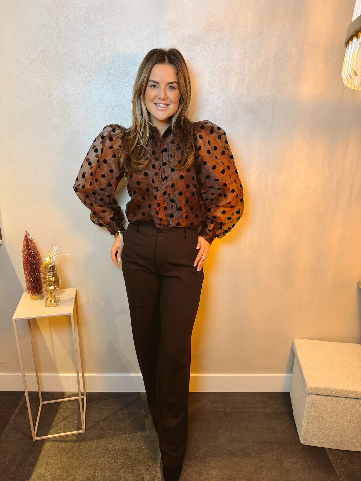 Blouse Dotty Bruin lange mouwen