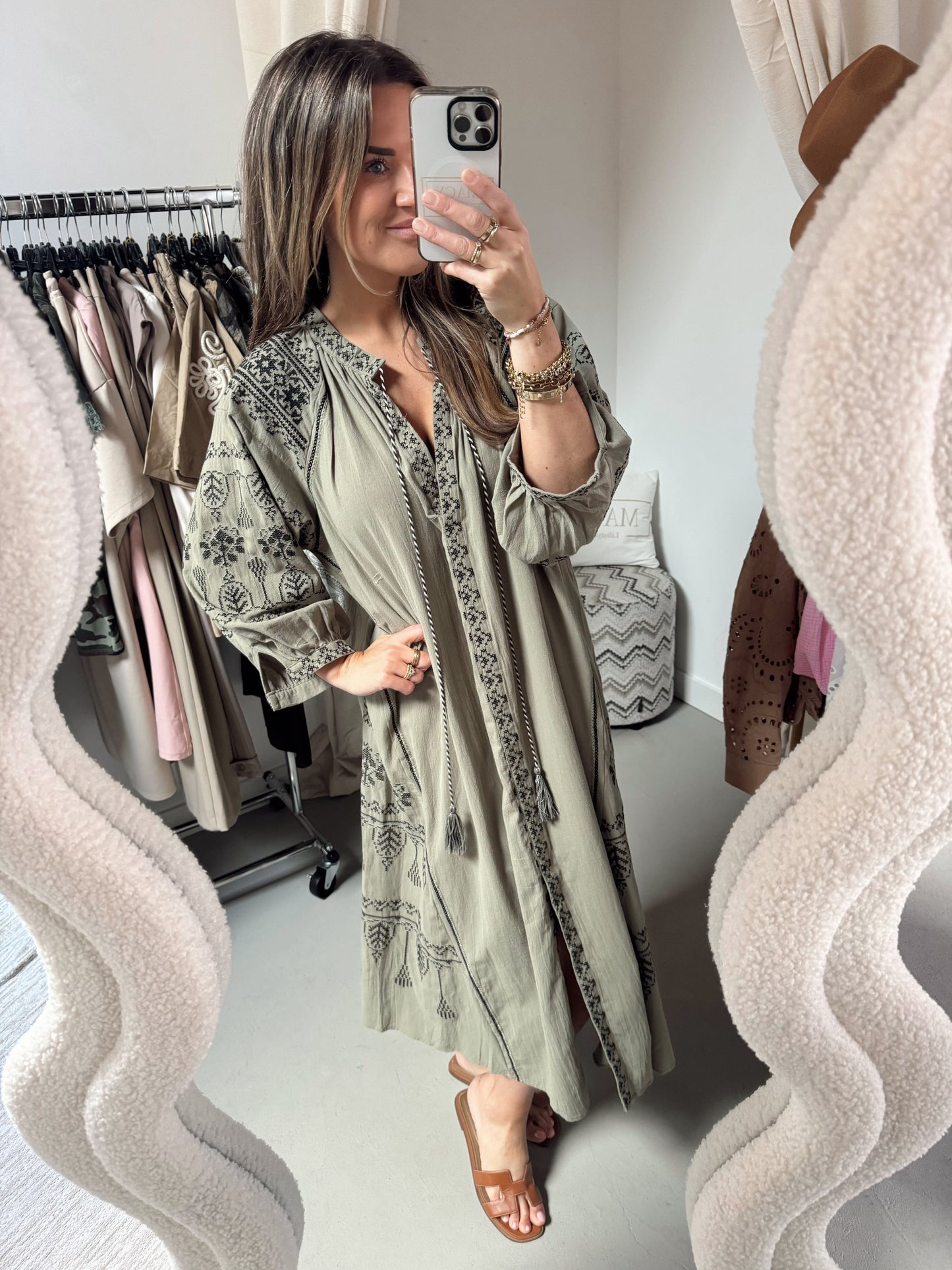 Lange jurk Desi Army/Zwart
