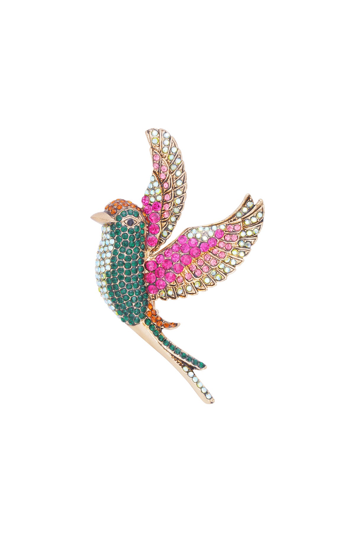 Flying Bird broche Groen/Roze