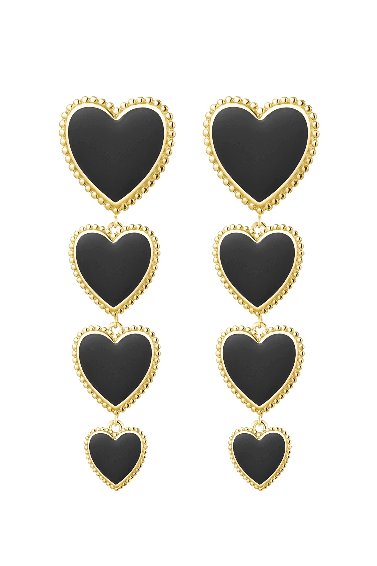 4 hearts in a row Oorbellen - zwart