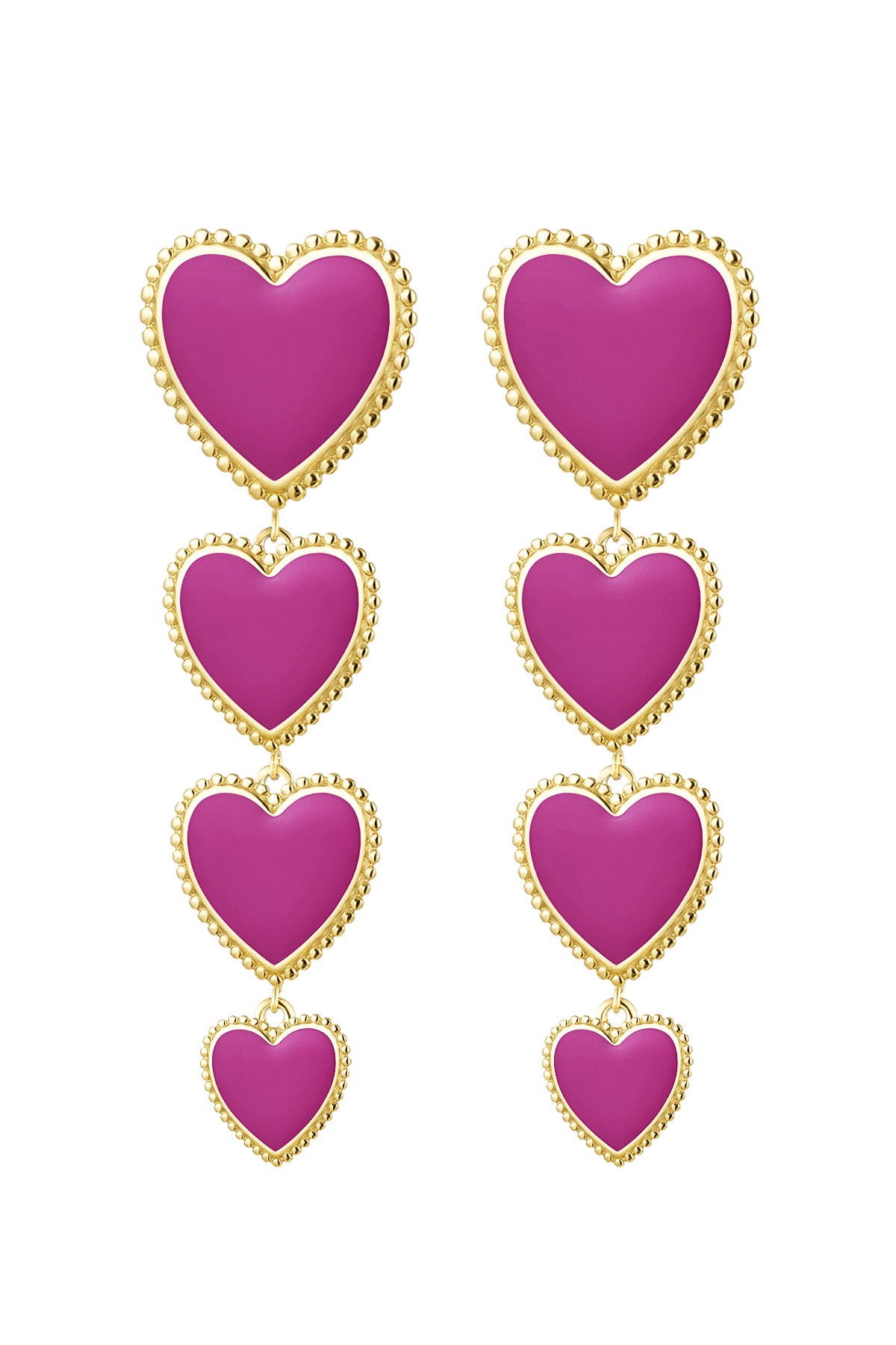 4 hearts in a row Oorbellen - fuchsia