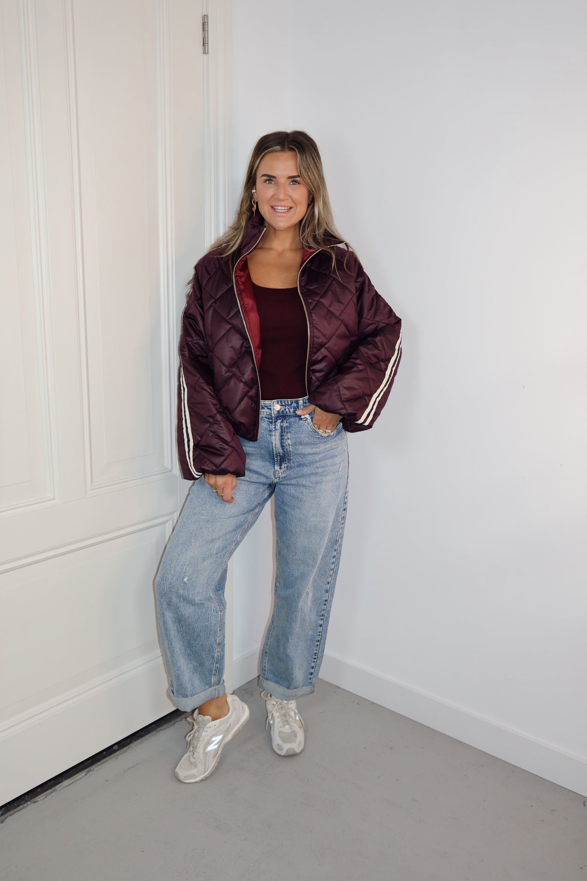 Bomberjack streep Ginny lange mouw Plum/Beige