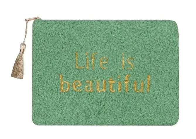 Make-up tas teddy life is beautiful groen