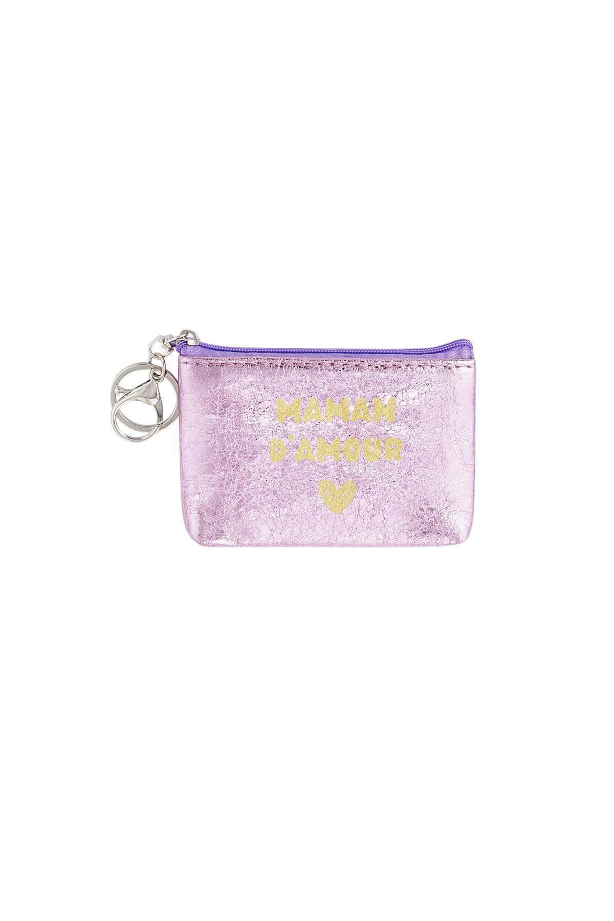 Sleutelhanger portemonnee metallic maman d'amour - lila
