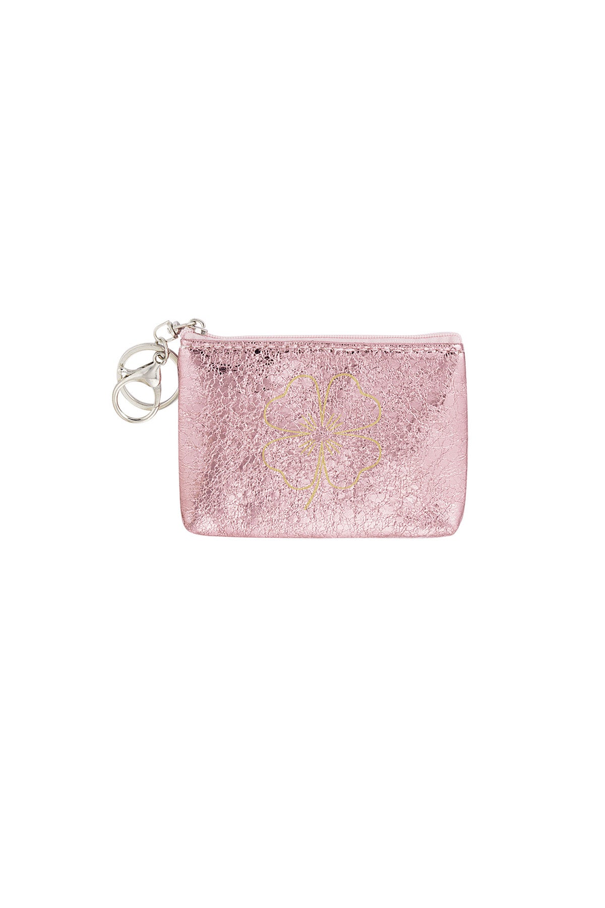 Sleutelhanger portemonnee metallic klaver - roze