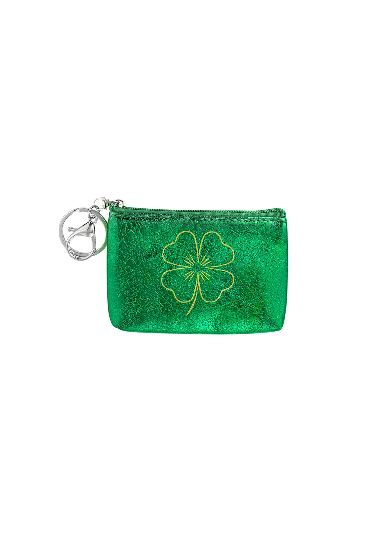 Sleutelhanger portemonnee metallic klaver - groen