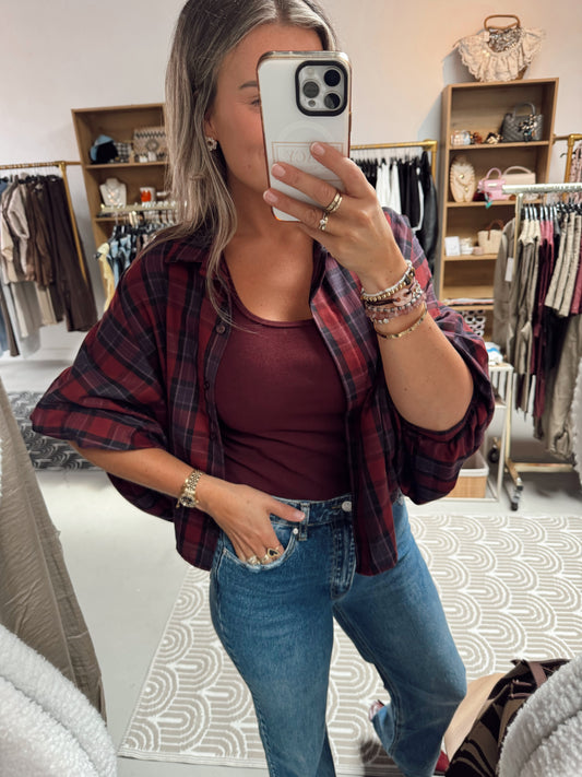 Blouse pofmouw Kim ruit rood/zwart