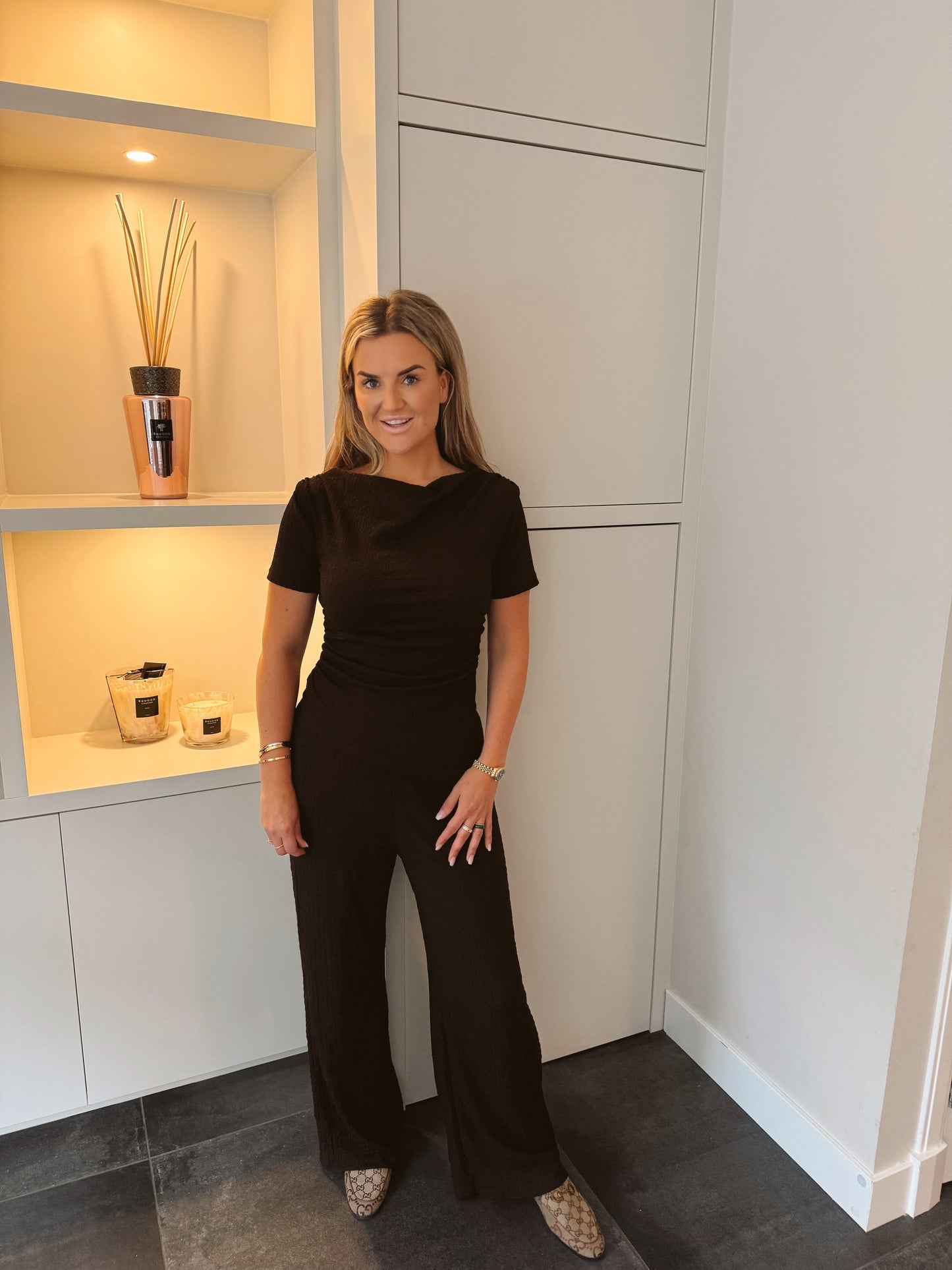 Co-ord set Top + broek stretch bruin
