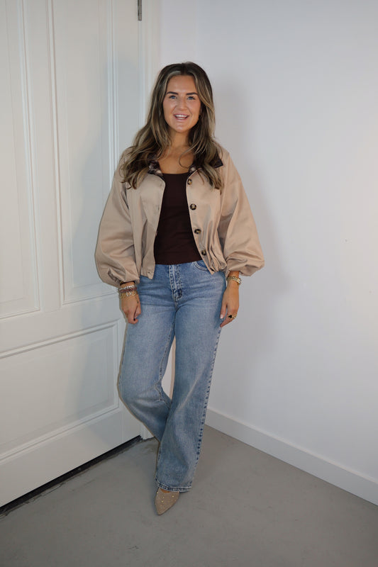 Bomber Kelsey kraag ruit Beige