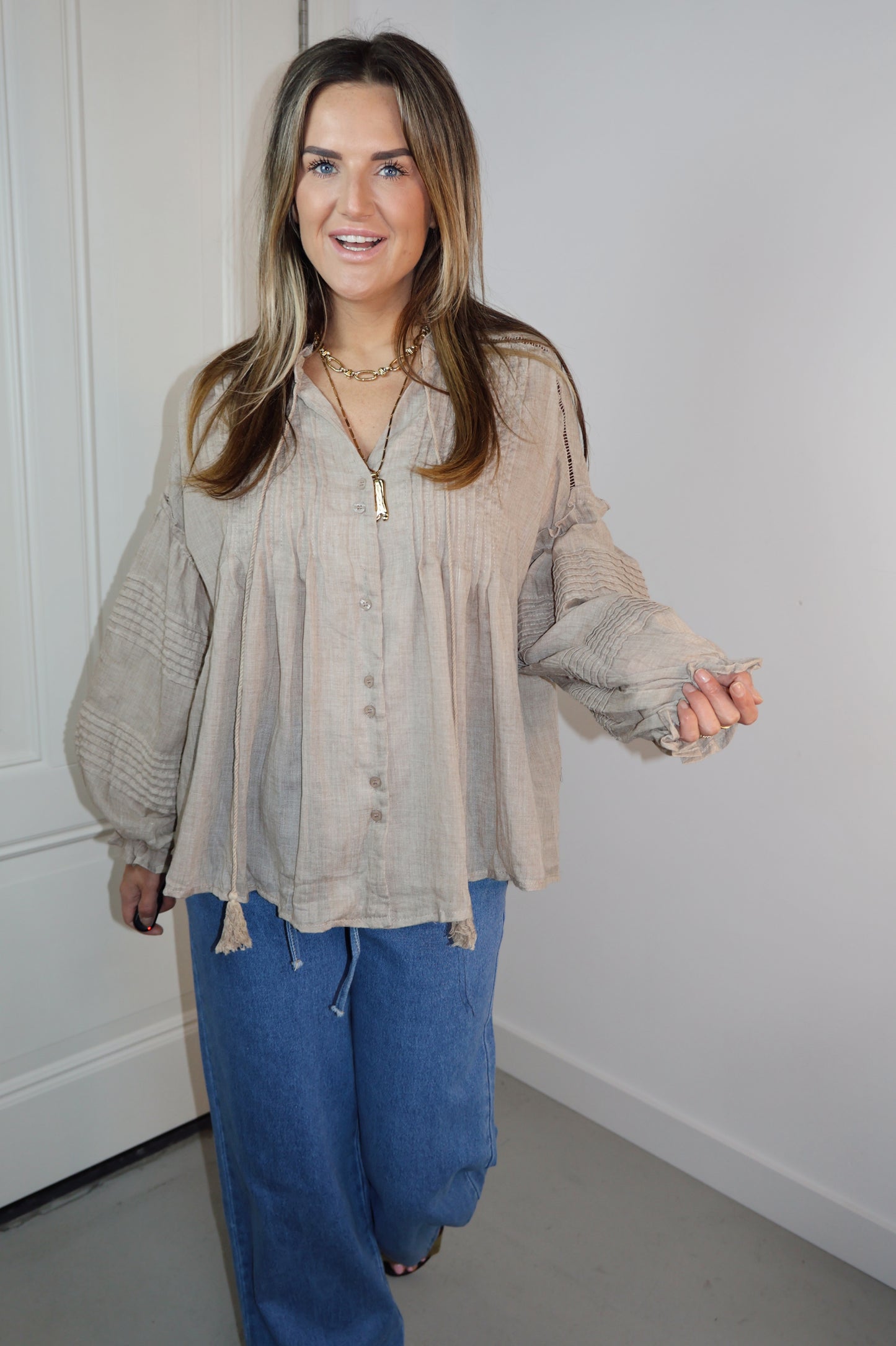 Blouse lange mouwen Wilma Taupe
