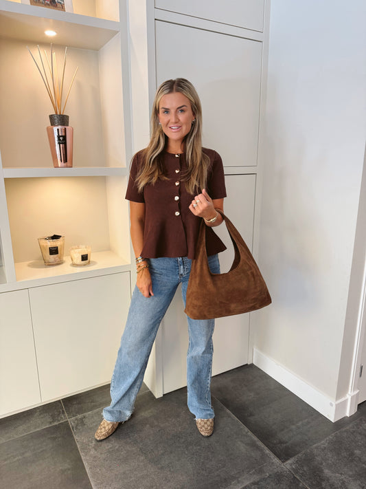 100% Suede handtas Mona Bruin