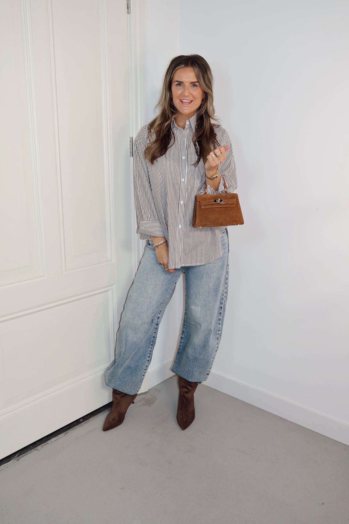 Blouse krijtstreep Bella Chocolate