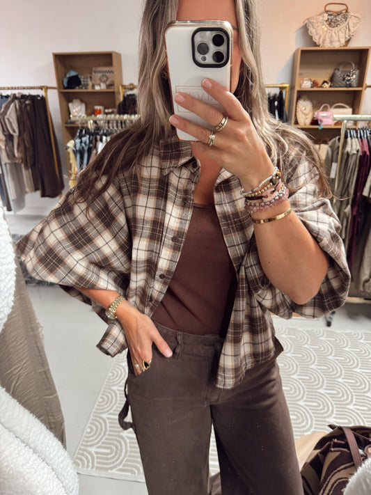 Pofblouse ruit Sisi Beige/Bruin