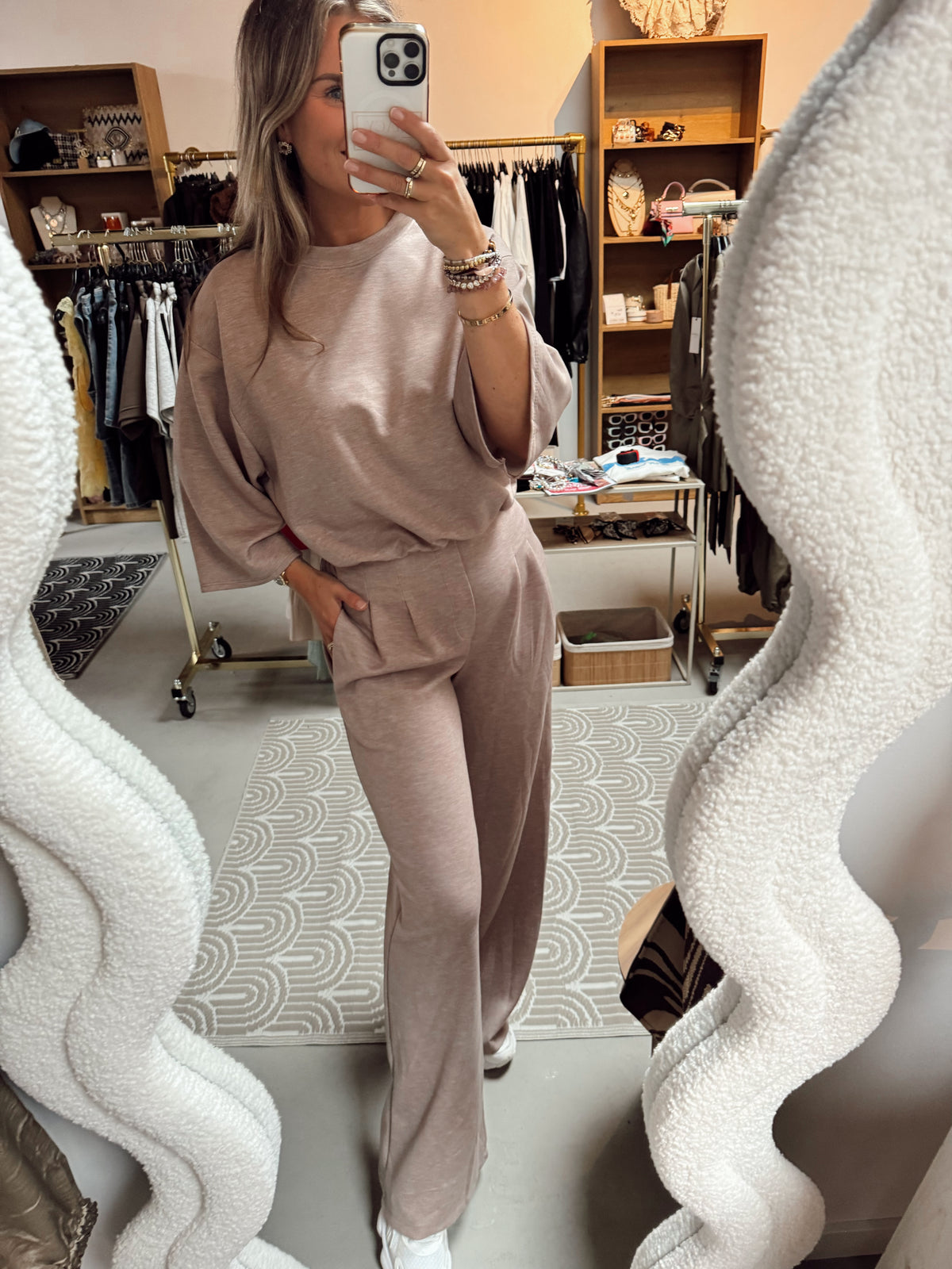 2-pieces lange broek + top Kelly Licht taupe