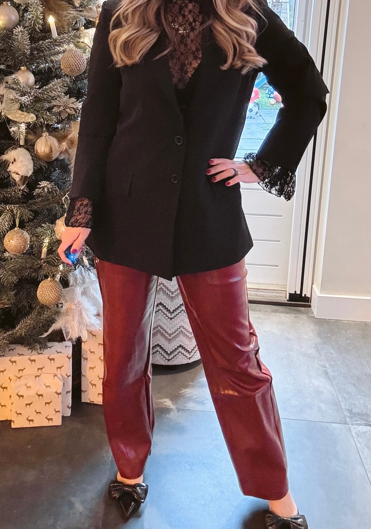Bibi fake leather broek Bordeaux