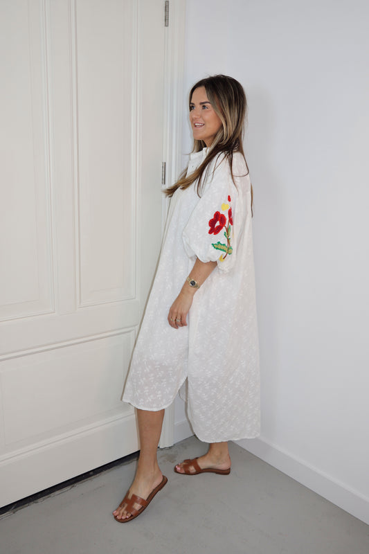 Lange jurk Anna wit met bloemenprint