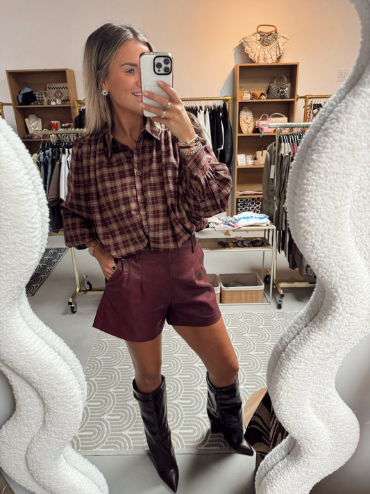 Blouse ruit Fenna Burgundy
