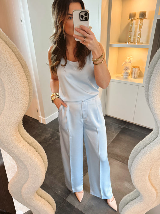 Lulumary satijnen pantalon Khloe Lichtblauw