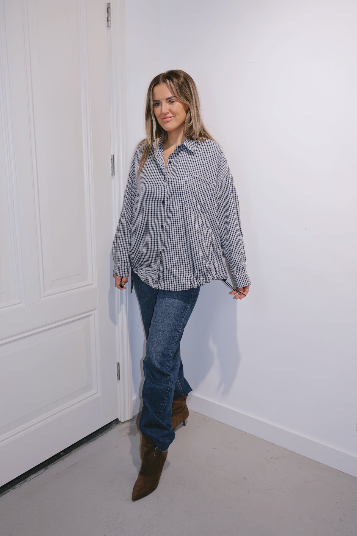 Bomber blouse Katie ruit Navy
