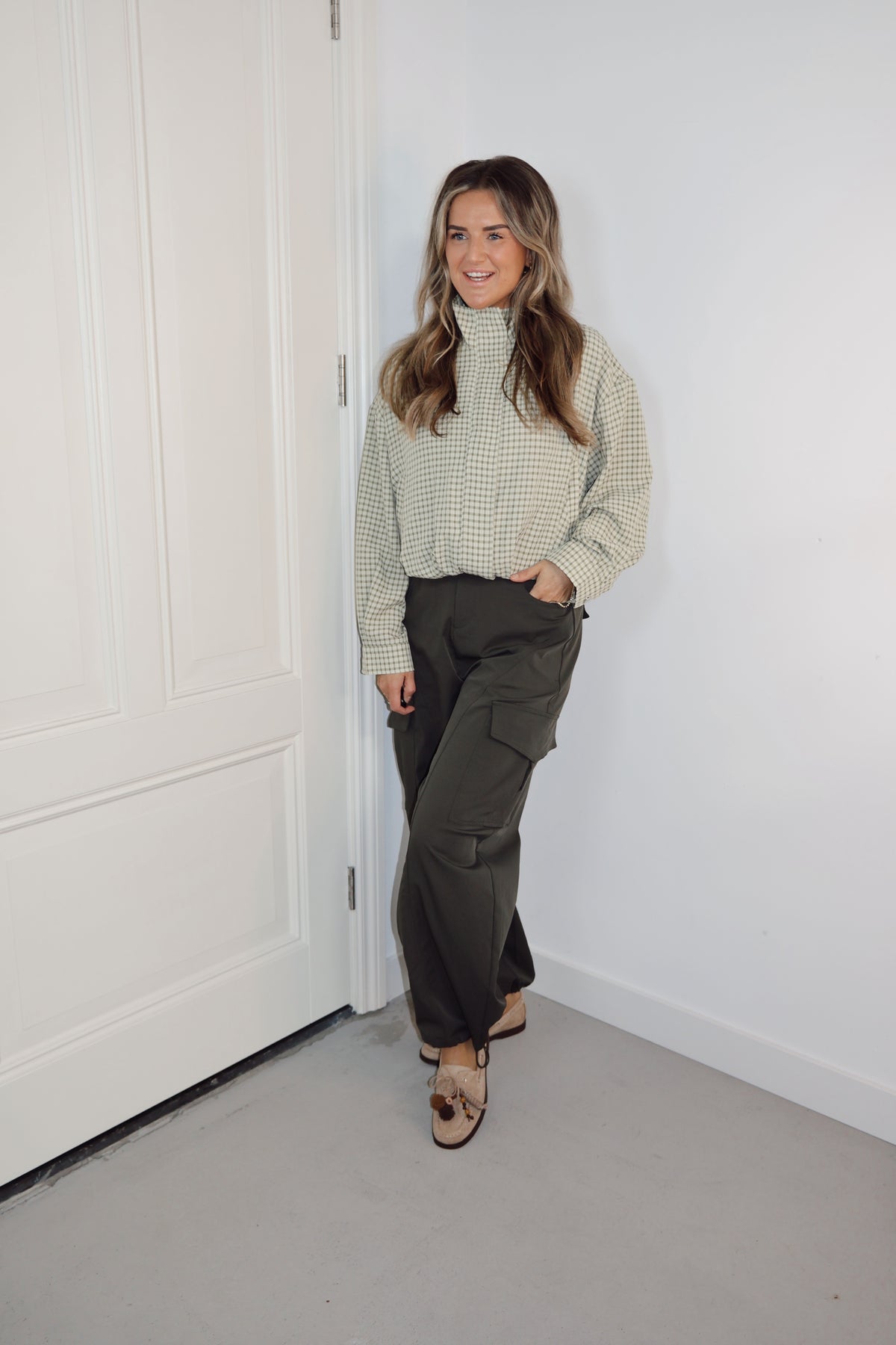 Ambika Bomber blouse Elsie Groen ruit