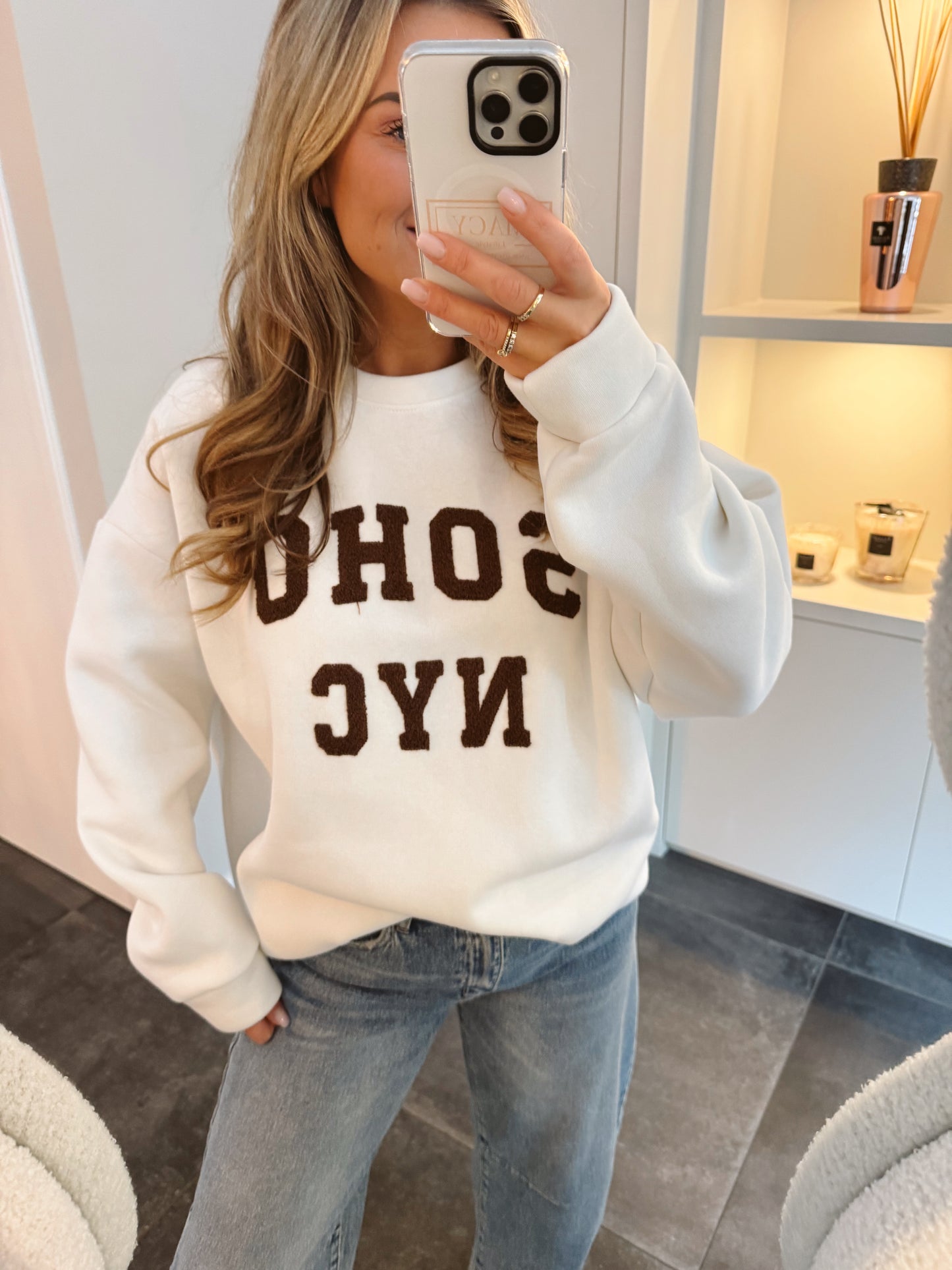 Sweater SOHO NYC Wit / Bruin