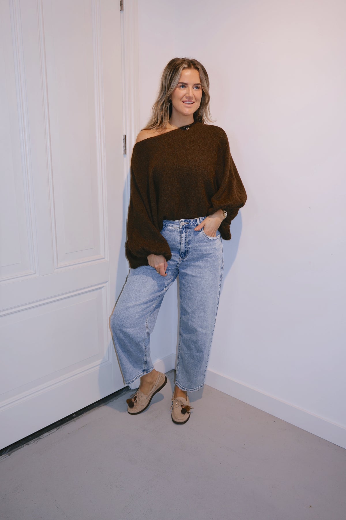 Off shoulder trui Milly Bruin