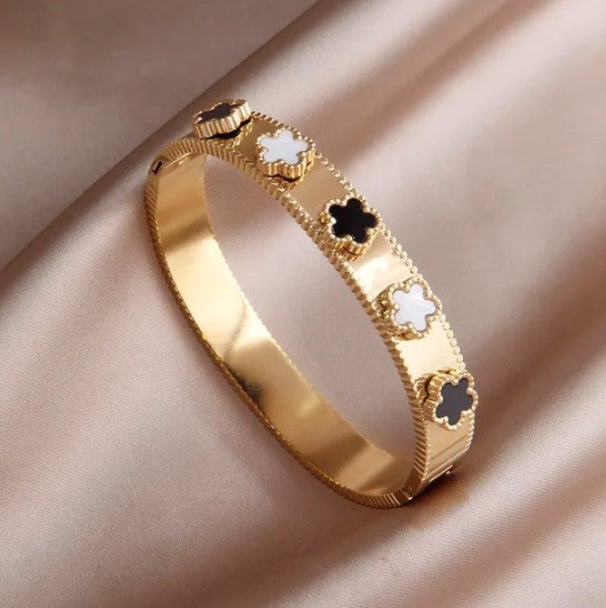 Armband bloemen Goud/Zwart/Wit