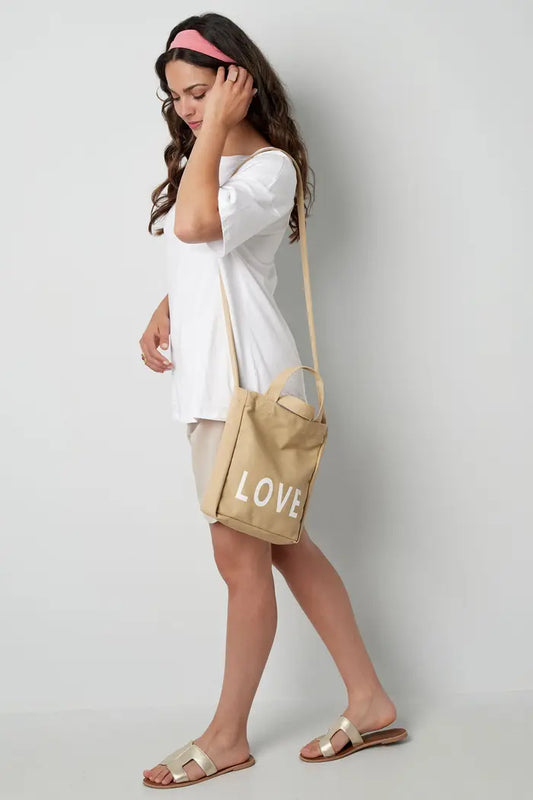 Canvas tas Love beige klein