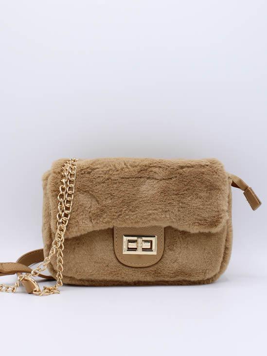 Fluffy fake fur tas Camel