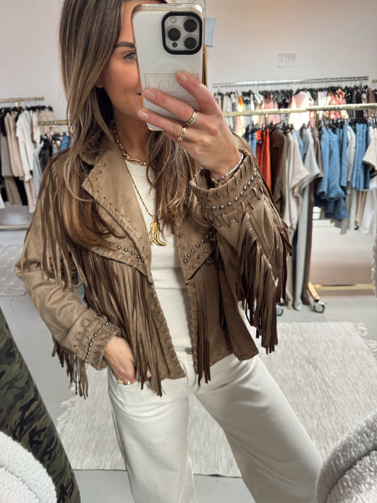 Jas met Franjes Fraya Bruin