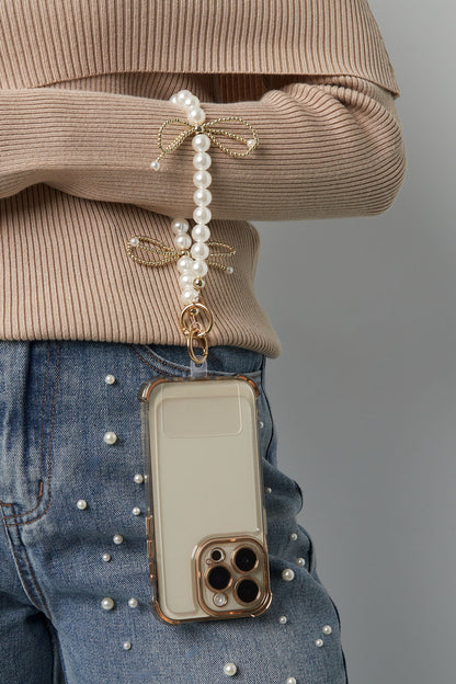 Telefoonketting parel strik Zilver
