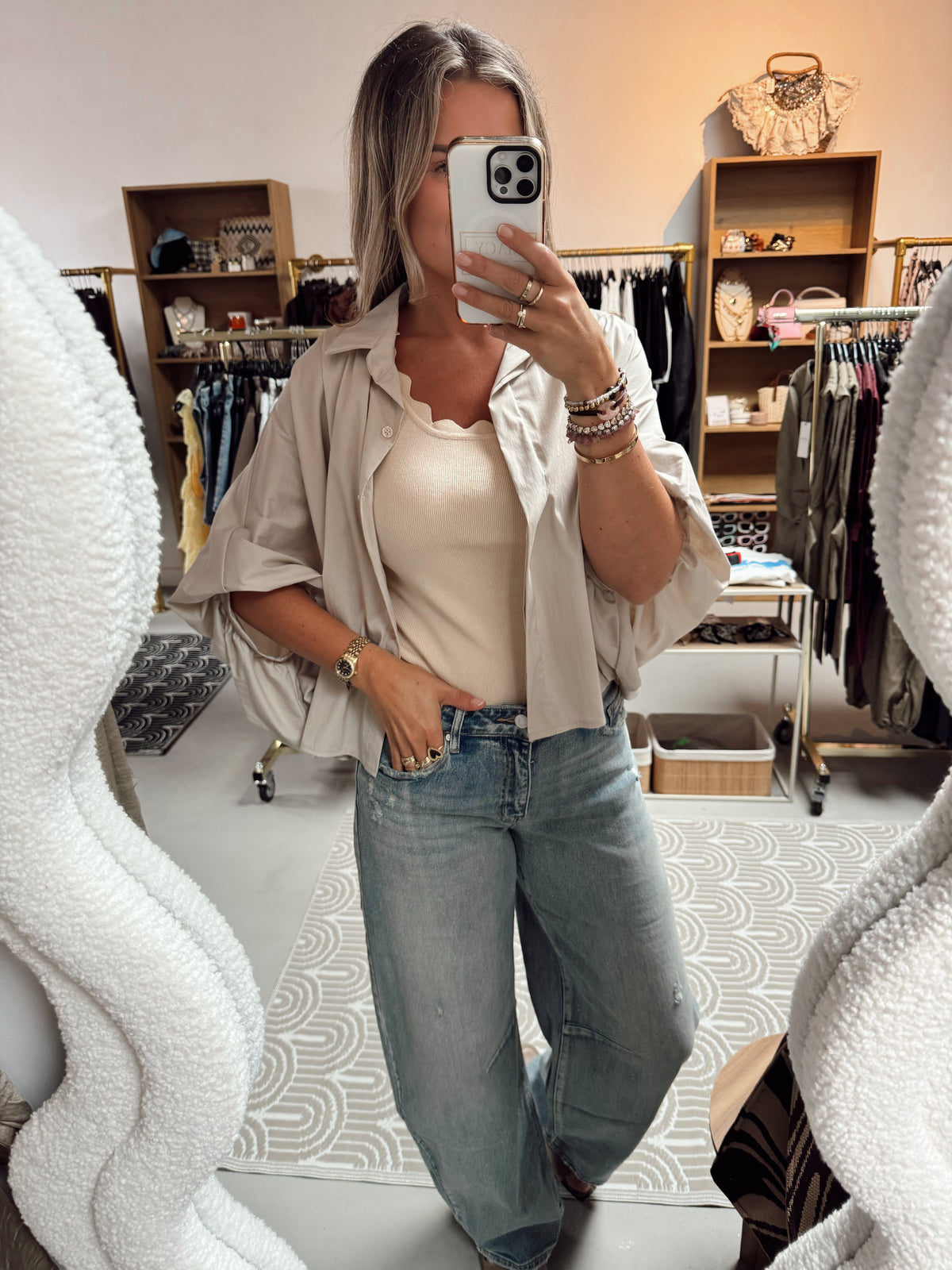 Blouse pofmouw Kim Beige