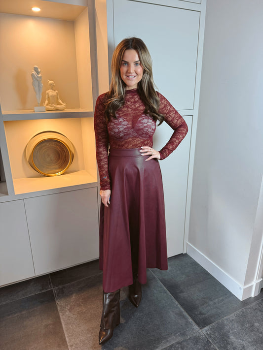 Statement PU leren Rok Burgundy