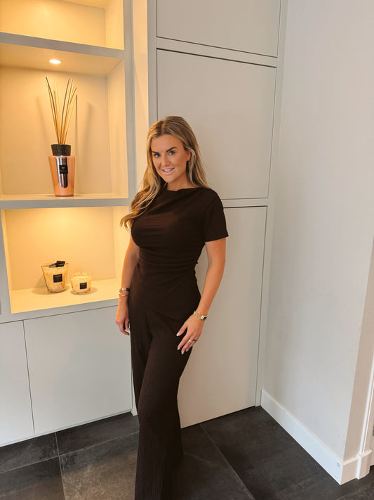 Co-ord set Top + broek stretch bruin