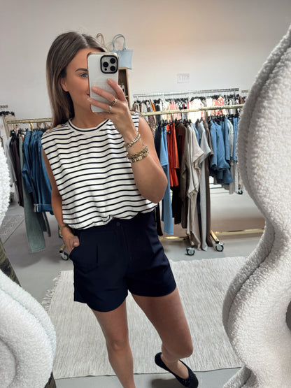 Croptop Designer streep Wit/Navy