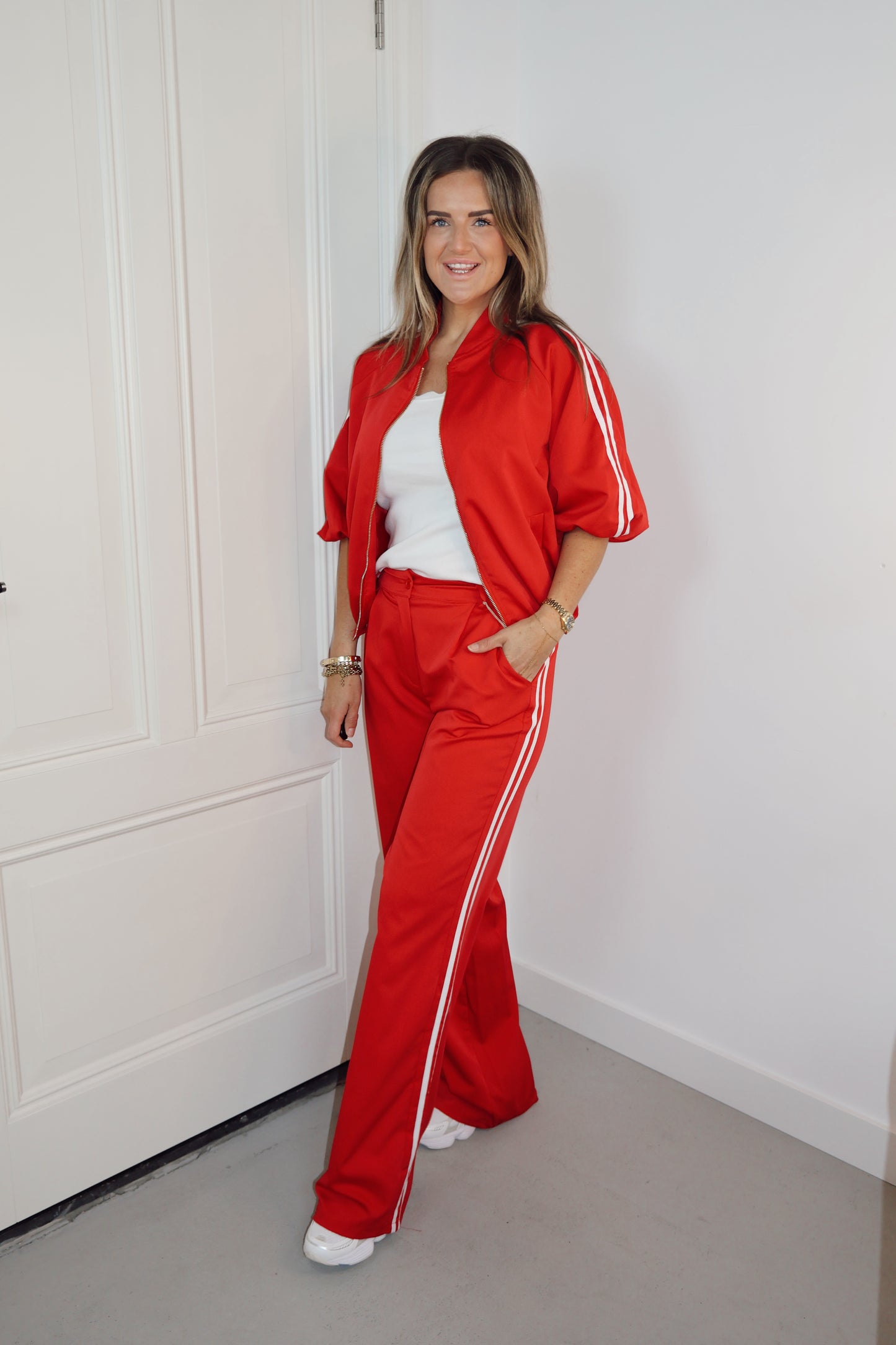 Jacket Veerle stripe Rood