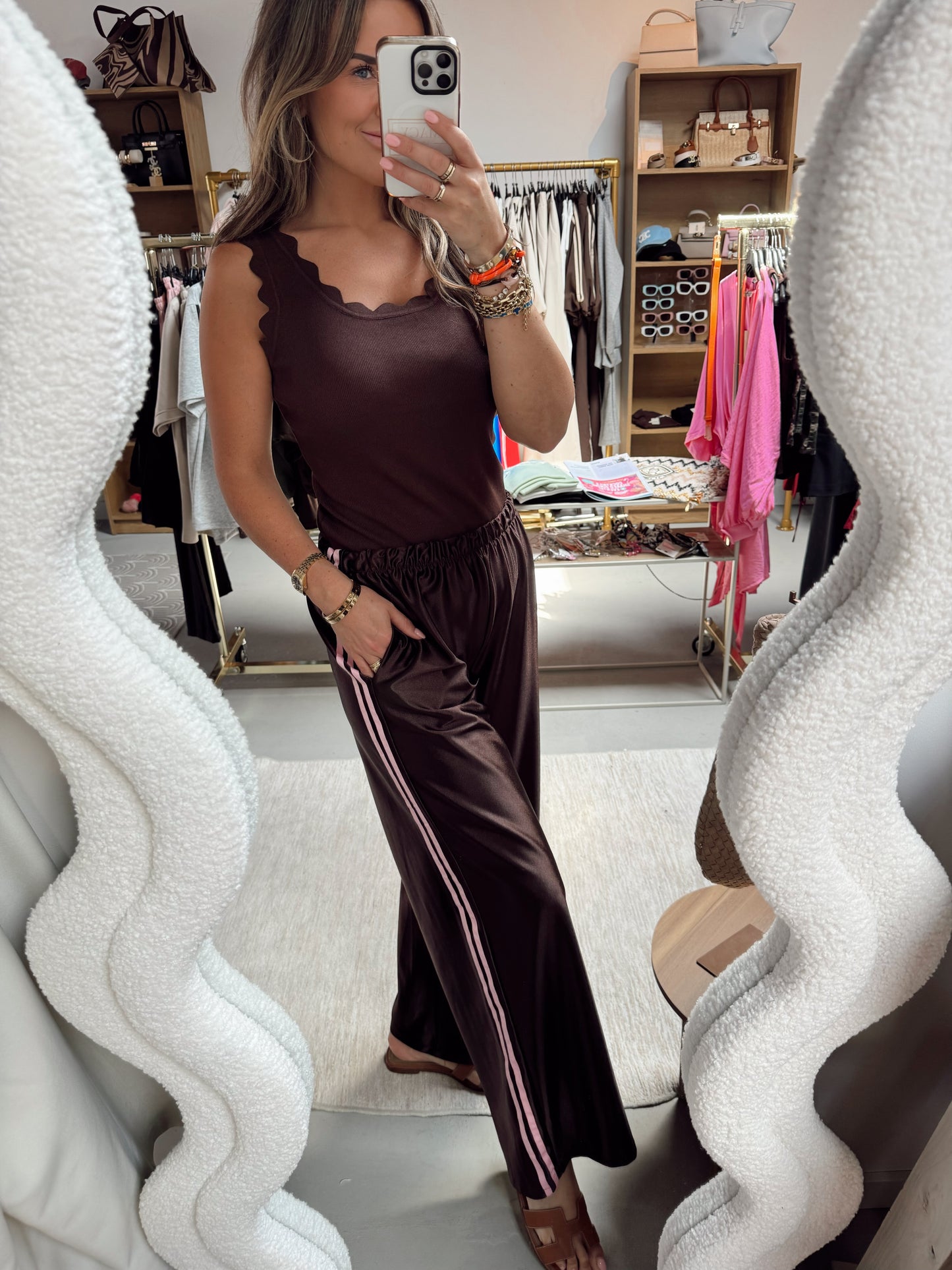 Broek satijn Haley Bruin-Roze