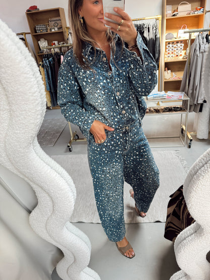 Jeans blouse Lola leopard jeansblauw