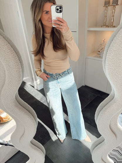 Basic stretch top lange mouwen Beige