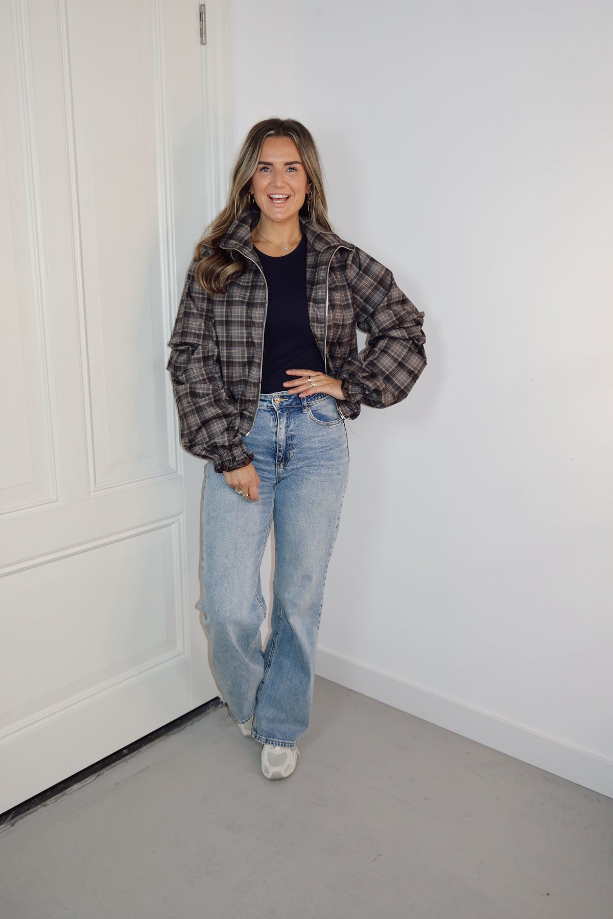 Bomber jas ruit Bella ruit Grijs