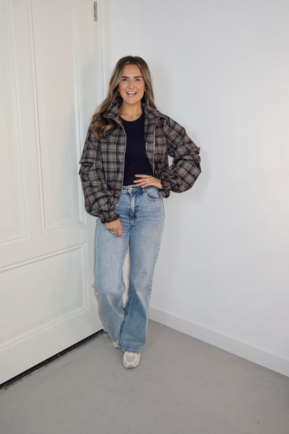 Bomber jas ruit Bella ruit Grijs