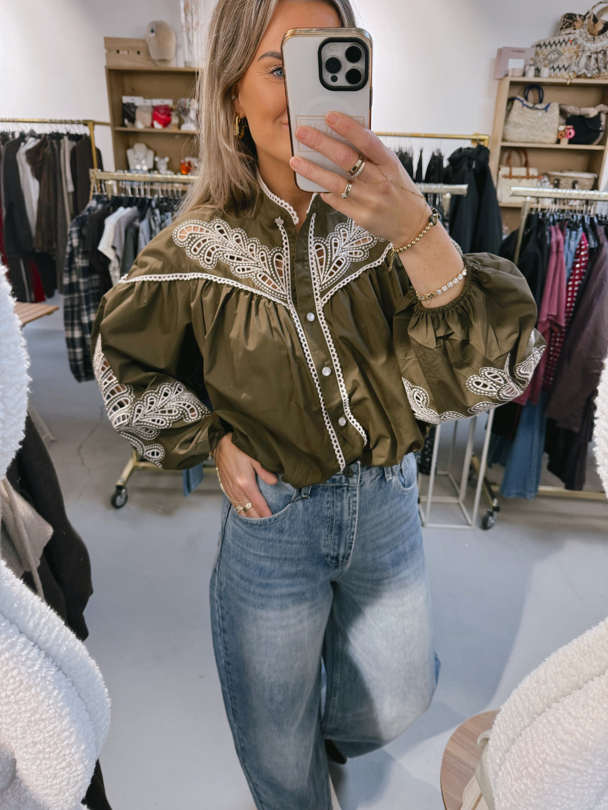 Blouse broderie Mariska Groen