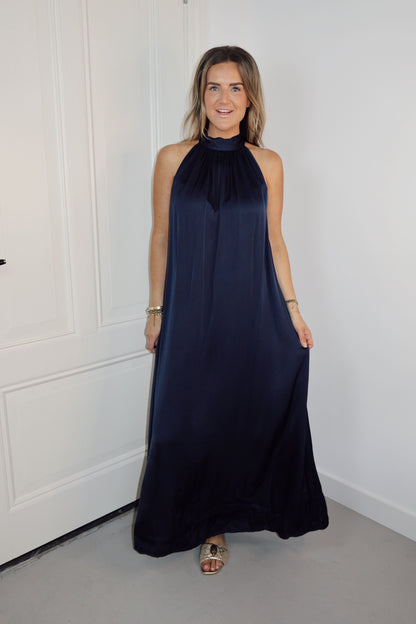 Maxi halterjurk satijn June Navy