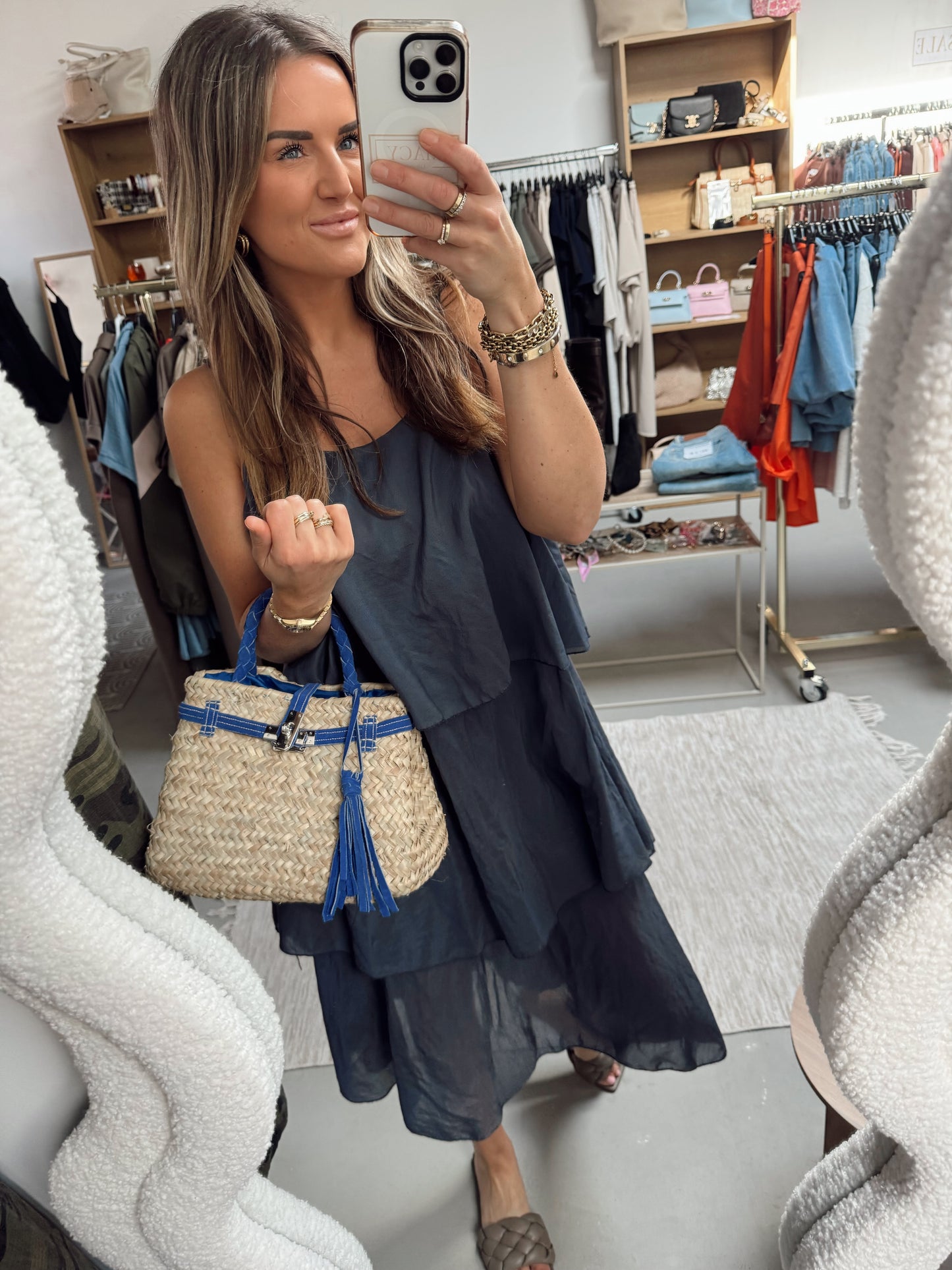 Midi jurk met ruffel Paris Shinyblue