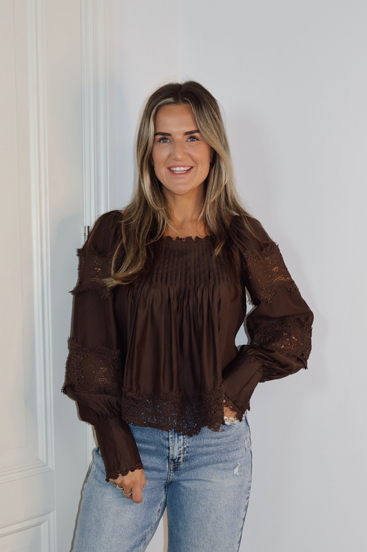 Blouse broderie Ibiza Bruin